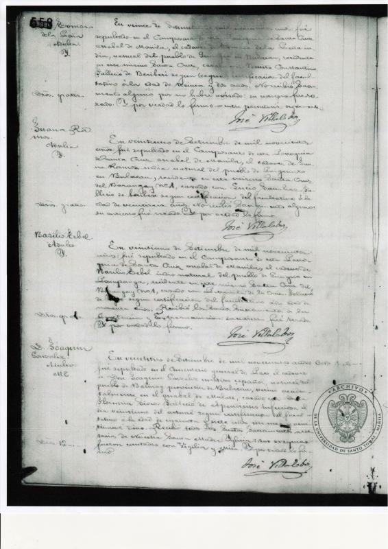 Annex J: Joaquin - Death Record-  UST Archives